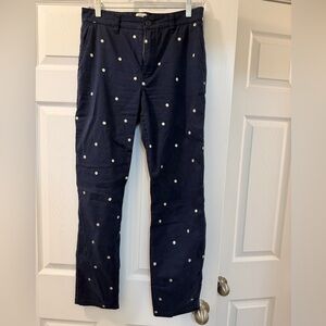 J. Crew Vintage Straight Navy Polka Dot Trousers